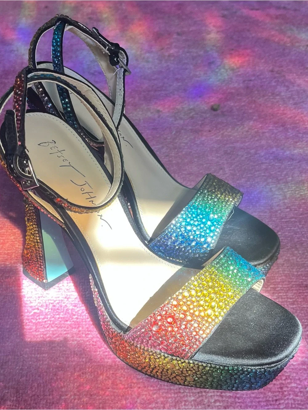 Betsey Johnson Beth Multicolor Crystal Platform Sandals